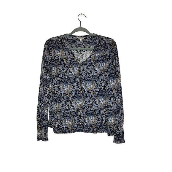 Lucky Brand Blue Paisley Long Sleeve Boho Blouse Size Small - Picture 1 of 7